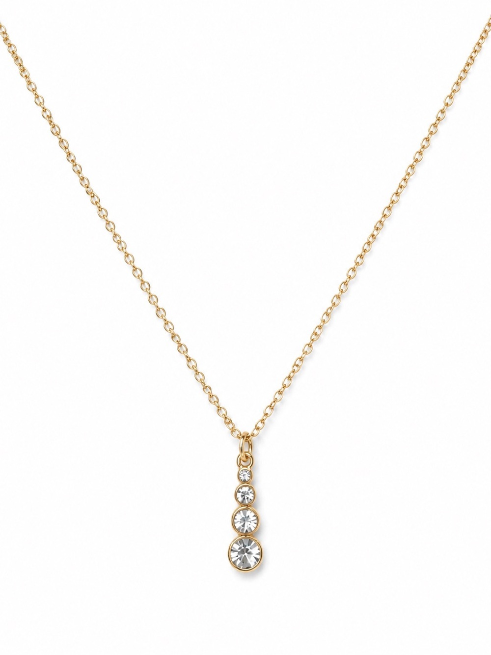 Gold Drop Pendant Necklace with Clear Stones